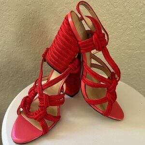 Cabi Red Cable Ankle Strap Heeled Sandals